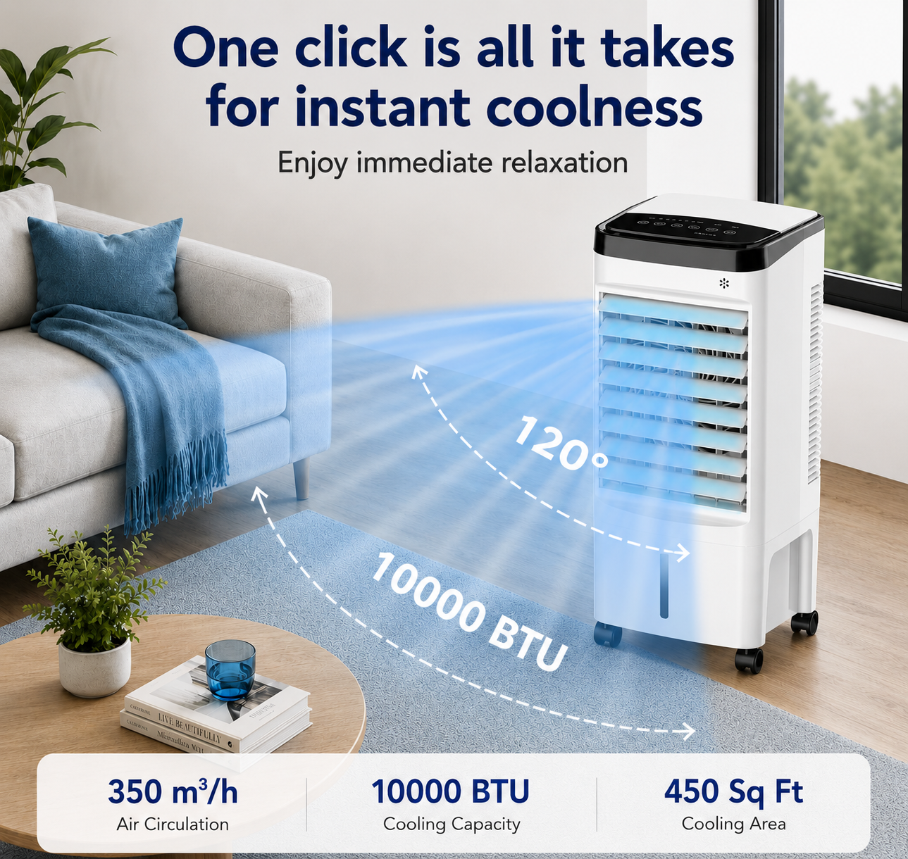 Airco Portable Air Conditioner 3-in-1 with Remote Control, Dehumidifier & Fan - 24-Hour Timer, Night Mode